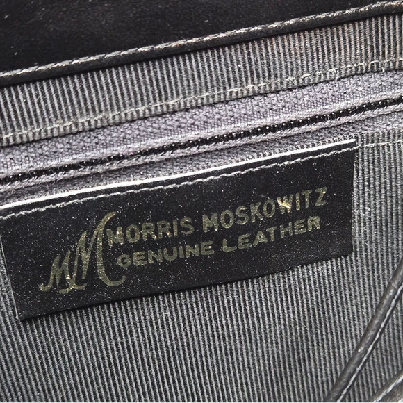 1970s Vintage Black Genuine Leather Ruched Morris Moskowitz Designer Clutch Bag - Picture 9 of 13